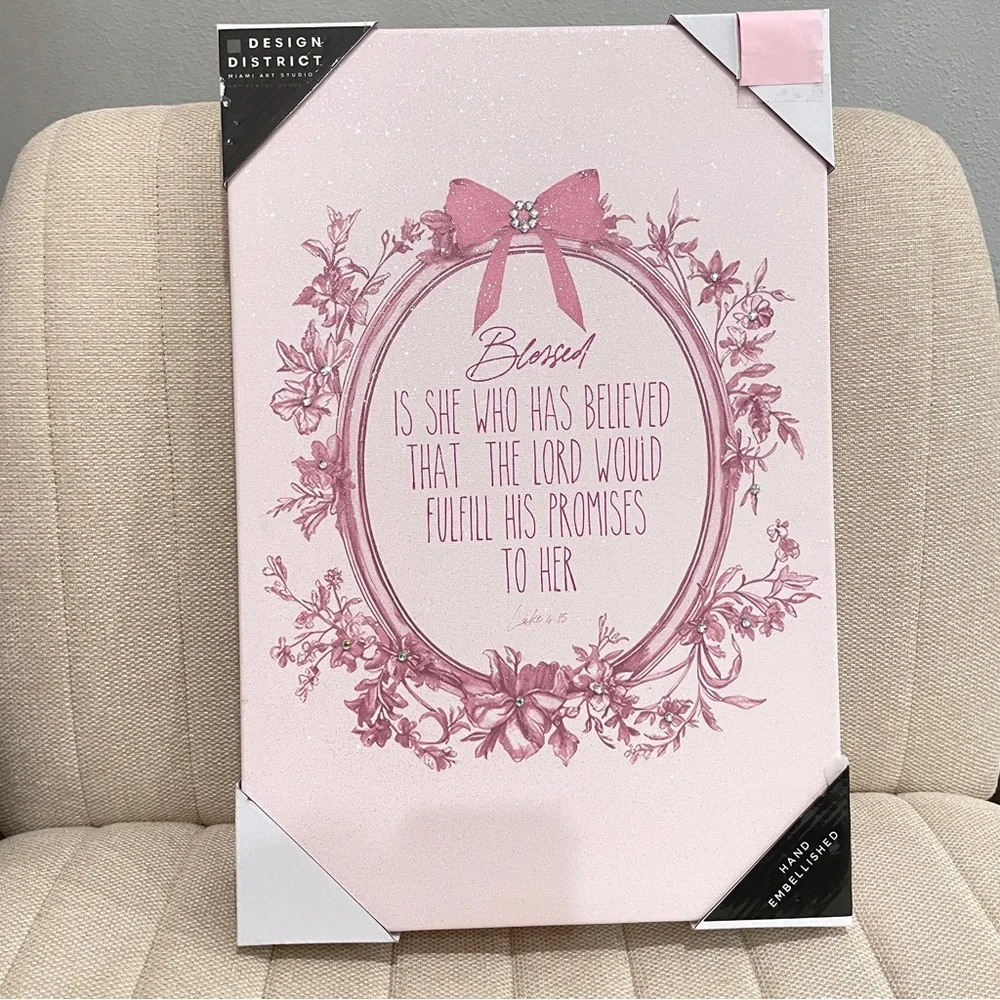 NEW Design District Miami Art Studio Pink Luke 1:45 Blessed Scripture Canvas Art